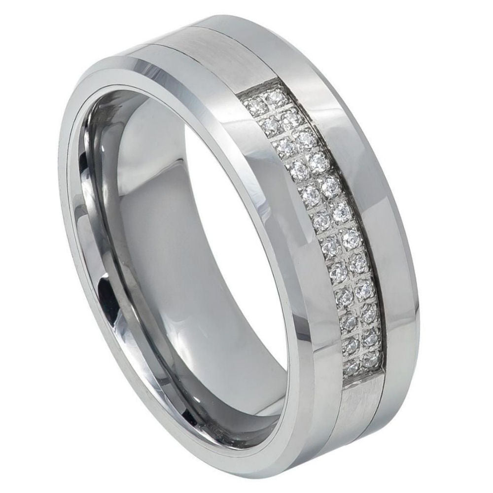 Tungsten Carbide 8mm Beveled Edge Wedding Band – hypoallergenic, scratch-resistant | Exclusive Jewelers USA
