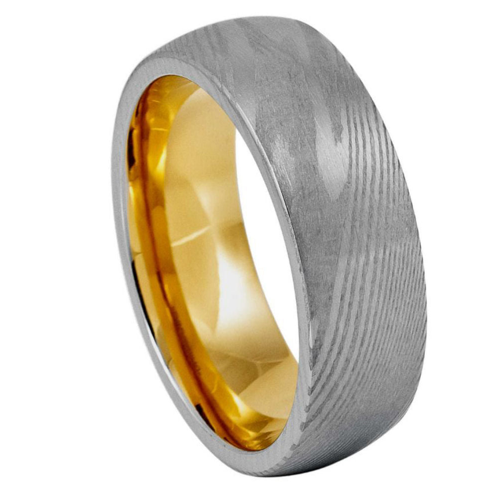 Damascus Steel 8mm Comfort-Fit Brushed Wedding Band — Damascus steel 8mm wedding band