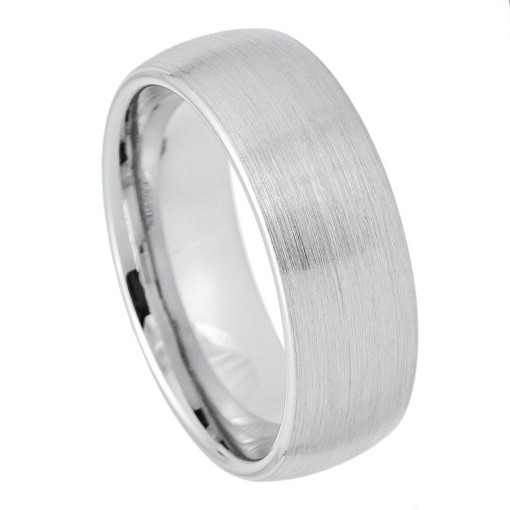 White Tungsten 8mm Brushed Wedding Band – hypoallergenic, scratch-resistant | Exclusive Jewelers USA