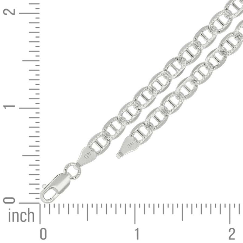 925 Sterling Silver Solid Pave Classic Mariner Chain 5mm