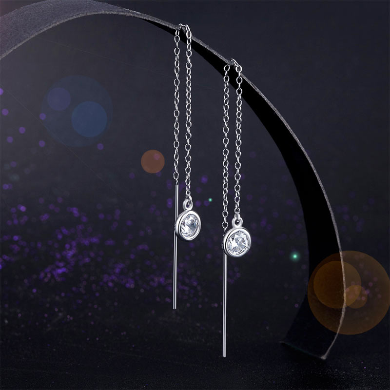 Dangle Drop 925 Sterling Silver Earrings One Line Long Elegant XFE8141
