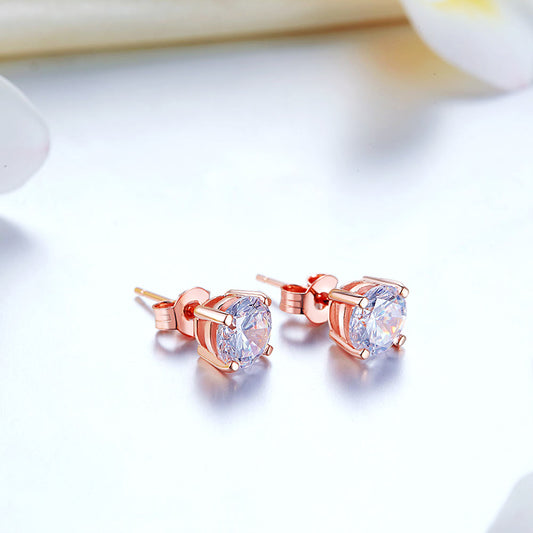 1 Carat Simulated Diamond Stud Earrings 925 Sterling Silver Rose Gold Plated XFE8151