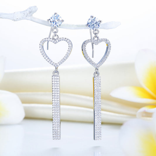 Dangle Heart Luxury Solid 925 Sterling Silver Earrings for Wedding Party XFE8154
