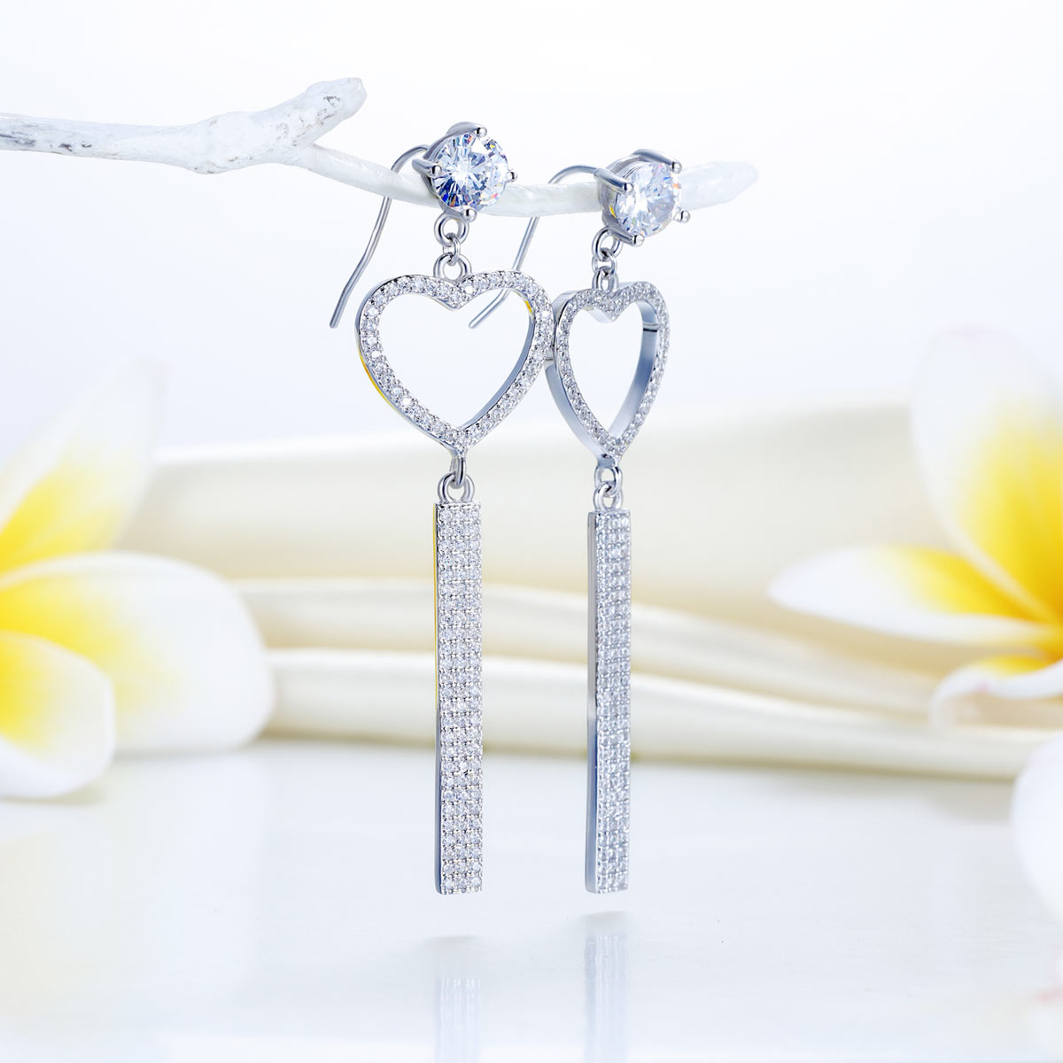 Dangle Heart Luxury Solid 925 Sterling Silver Earrings for Wedding Party XFE8154