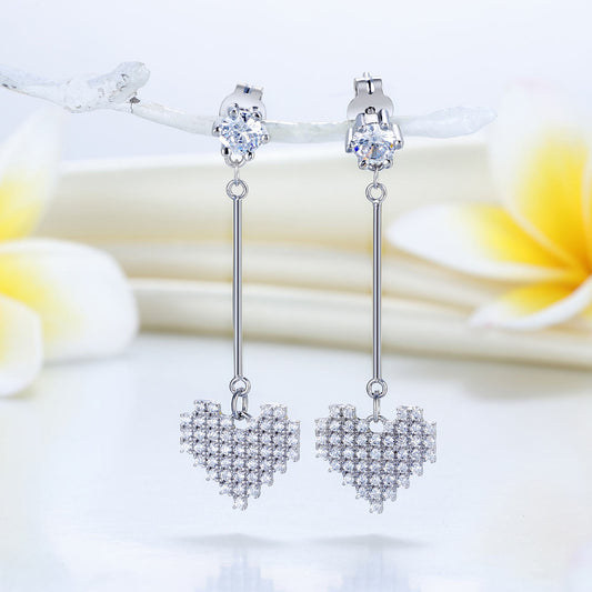 Dangle Heart Solid 925 Sterling Silver Earrings Evening / Fashion Bridal Bridesmaid XFE8163