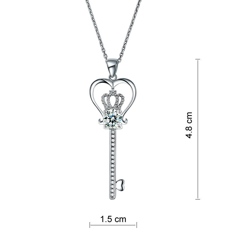 Love Heart Crown Key 925 Sterling Silver Pendant Necklace Simulated Diamond Jewelry 1.25 Carat XFN8085