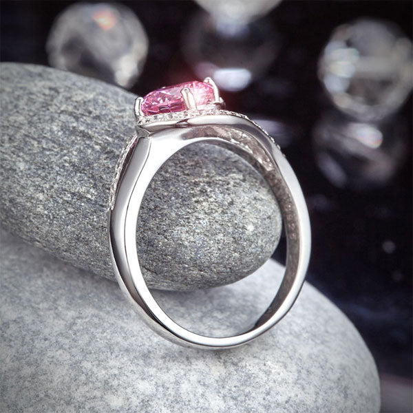Twist Curl 925 Sterling Silver Wedding Engagement Ring 1.25 Ct Fancy Pink Simulated Diamond XFR8244