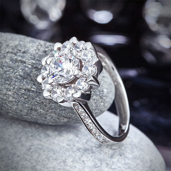 Snowflake 925 Sterling Silver Wedding Promise Anniversary Ring 1 Ct Simulated Diamond XFR8265