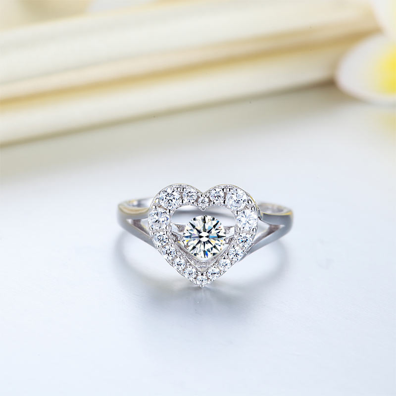 Dancing Stone Heart Solid 925 Sterling Silver Ring Fashion Wedding Jewelry XFR8283