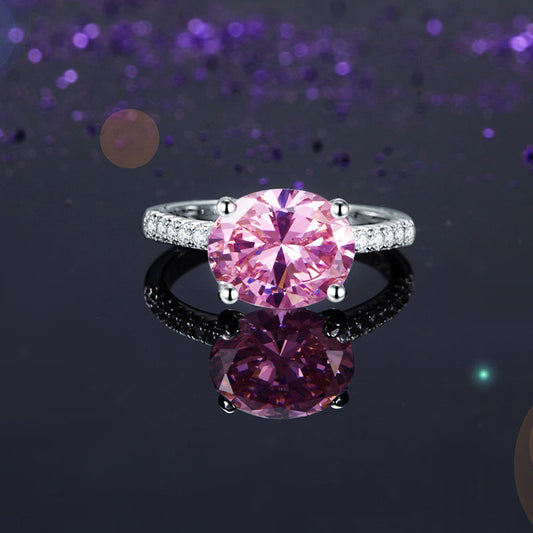 Solid 925 Sterling Silver 4 Carat Anniversary Ring Fancy Pink Oval Cut Luxury Jewelry XFR8302