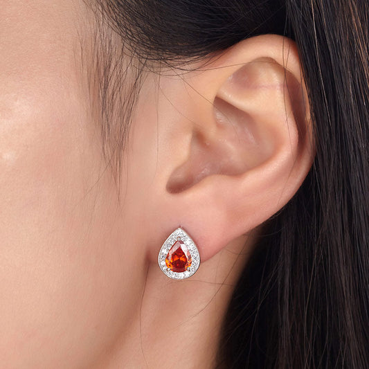 1 Carat Pear Cut Red Simulated Ruby 925 Sterling Silver Stud Earrings XFE8034