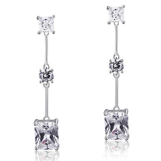 4 Carat Emerald Cut Simulated Diamond 925 Sterling Silver Dangle Earrings XFE8038