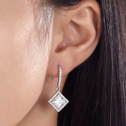 3 Carat Simulated Princess Cut Diamond Dangle Drop Sterling 925 Silver Earrings XFE8065