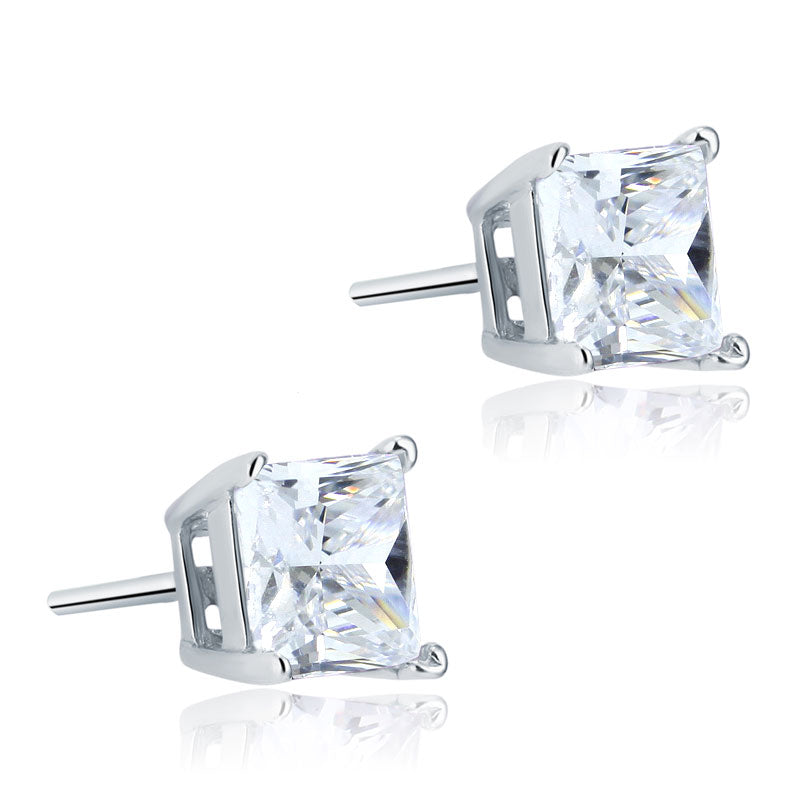 925 Sterling Silver Stud Earrings 1 Carat Princess Cut Simulated Diamond XFE8077