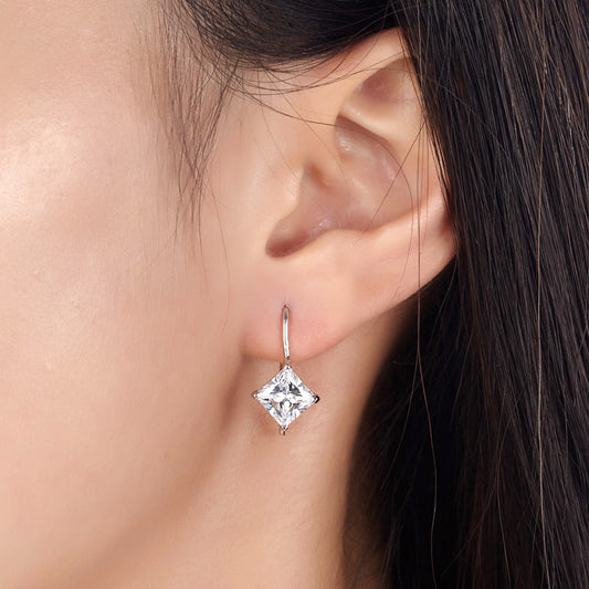 1.5 Carat Princess Cut Simulated Diamond Dangle Drop 925 Sterling Silver Earrings XFE8100