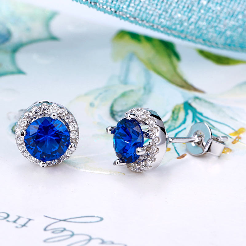 Navy Blue Simulated Sapphire Stud Earrings 925 Sterling Silver Jewelry XFE8109