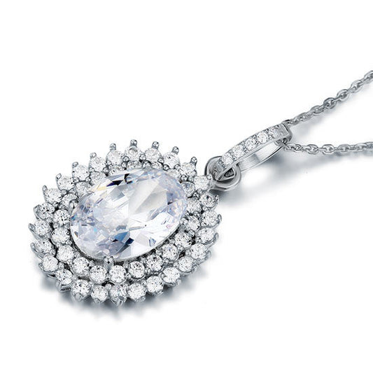 6 Carat Oval Cut Simulated Diamond Sterling 925 Silver Flower Pendant Necklace XFN8006