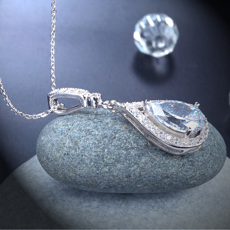 925 Sterling Silver Fashion Bridesmaid Pendant Necklace Bridal Wedding Tear Drop XFN8040
