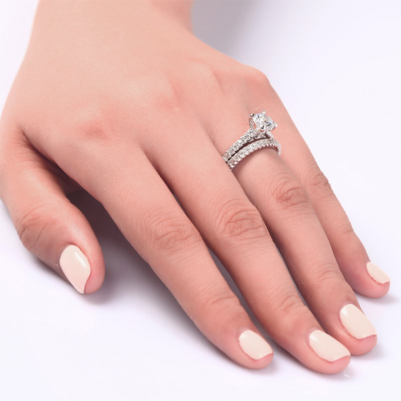Simulated Diamond 925 Sterling Silver 2-Pcs Wedding Engagement Ring Set XFR8010