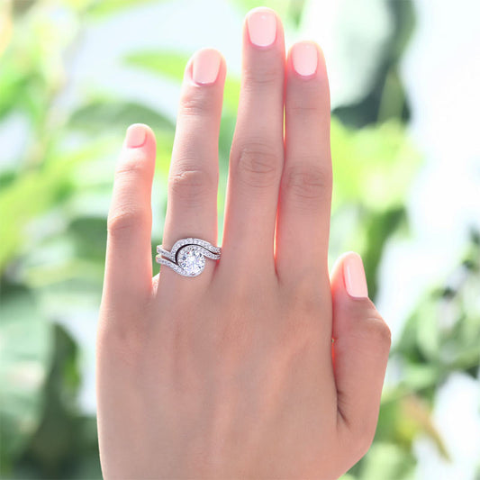 1.25 Carat Simulated Diamond Bridal Engagement 2-Pcs Sterling 925 Silver Ring Set XFR8036