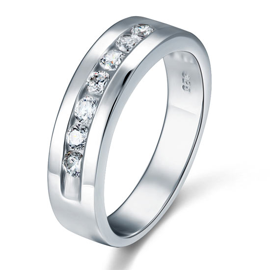 Men's Wedding Band Solid Sterling 925 Silver Simulated Diamond Ring XFR8057