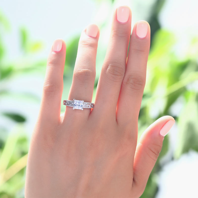 Vintage Style 1 Carat Simulated Diamond Solid 925 Sterling Silver Wedding Engagement Ring XFR8076