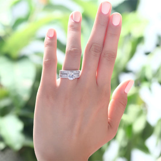 Vintage Style 1.25 Solitaire Simulated Diamond Solid Sterling 925 Silver 2-Pc Bridal Wedding Engagement Ring Set XFR8096
