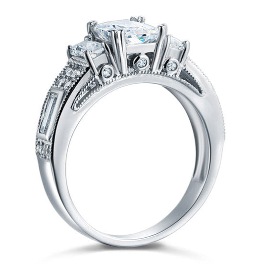 Simulated Diamond 925 Sterling Silver Ring Vintage Style XFR8114