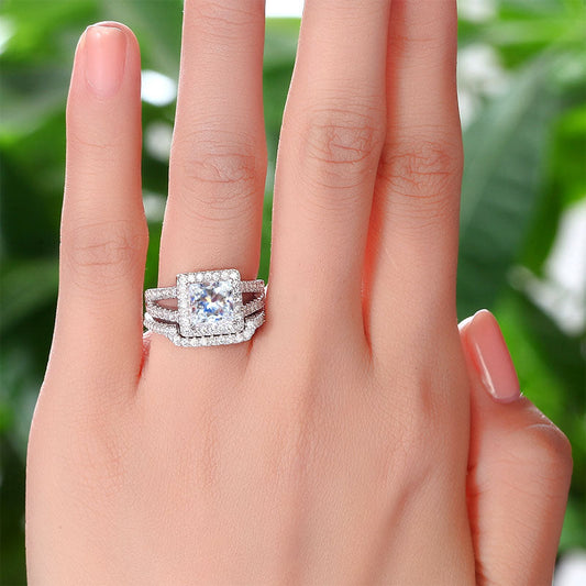 1.5 Carat Princess Simulated Diamond Solid 925 Sterling Silver Wedding Promise Engagement Ring Set XFR8141