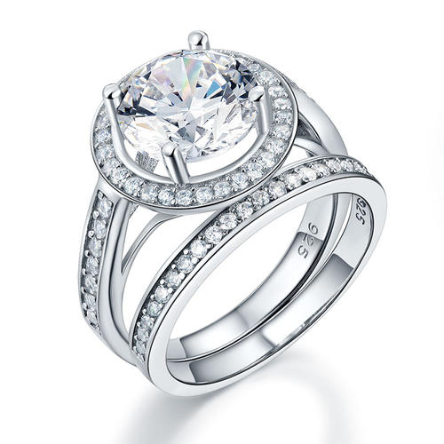 Luxury 925 Sterling Silver Promise Engagement Ring Set 3.5 Ct Vintage Simulated Diamond XFR8240