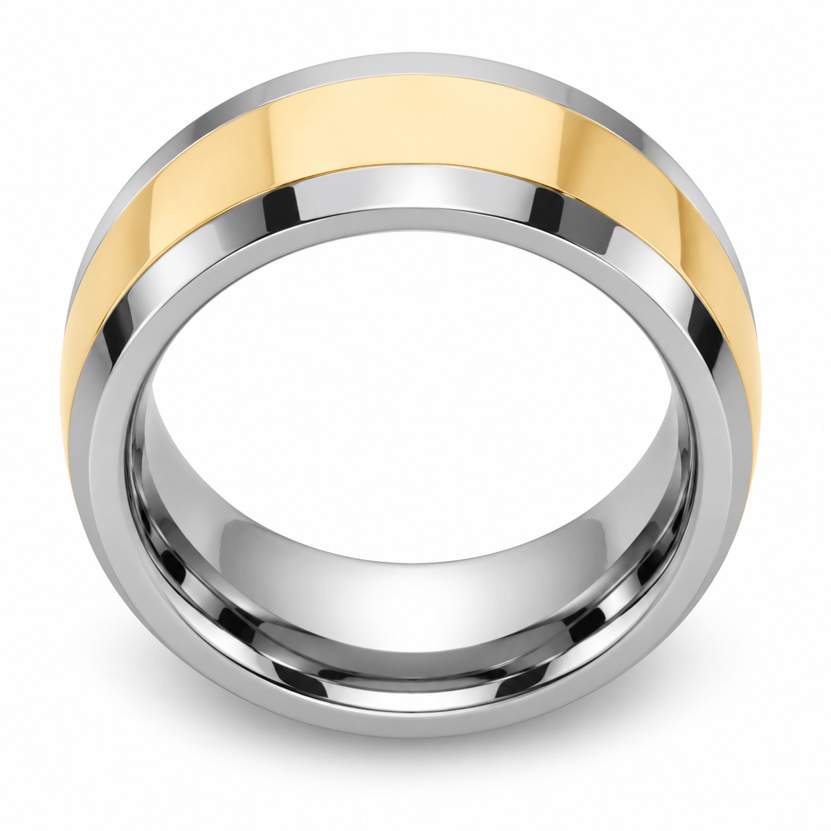 Silver Polished with Gold Center Tungsten 8mm Promise Ring — topdown alternate product view