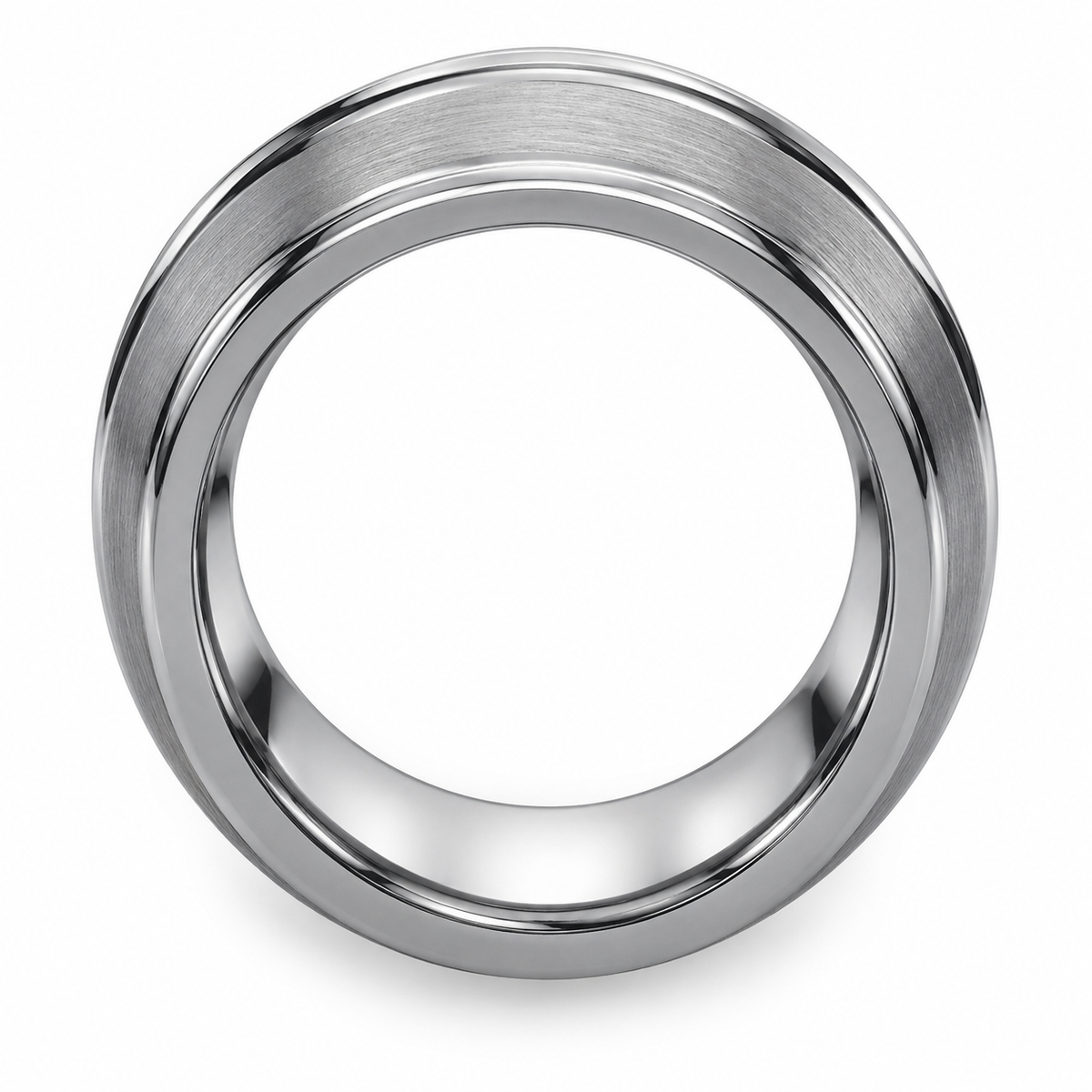 Silver Brushed Center, Polished Edges Tungsten 8mm Wedding Band — topdown alternate product view