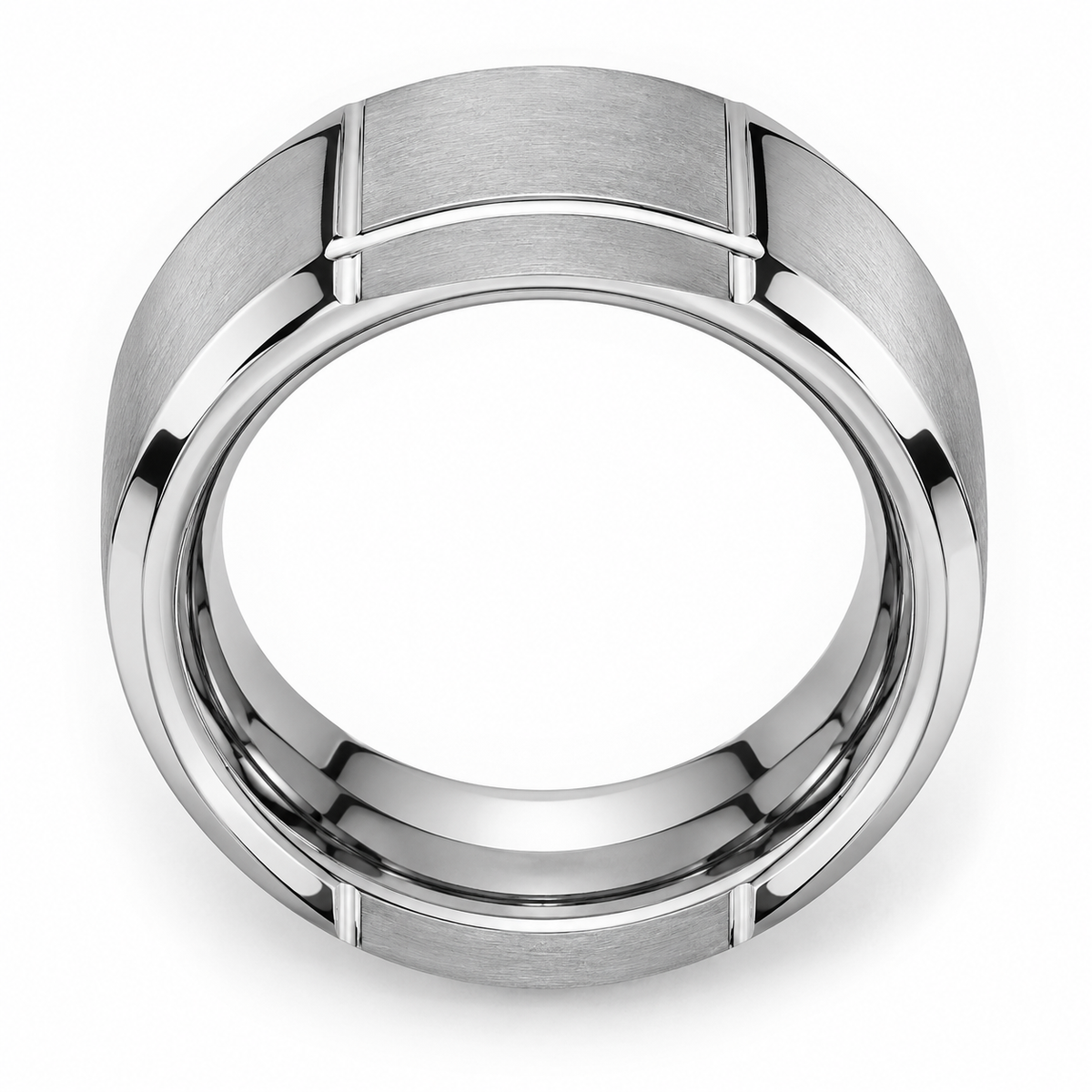 Silver Brushed Finish with Polished Edges Tungsten 9mm Wedding Band — topdown alternate product view