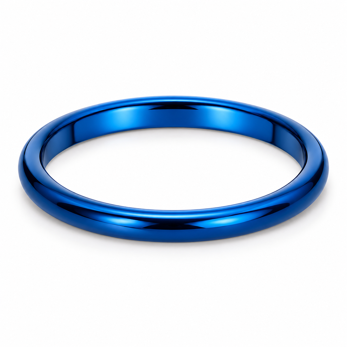 Blue Polished Finish Tungsten 2mm Wedding Band — topdown studio product view