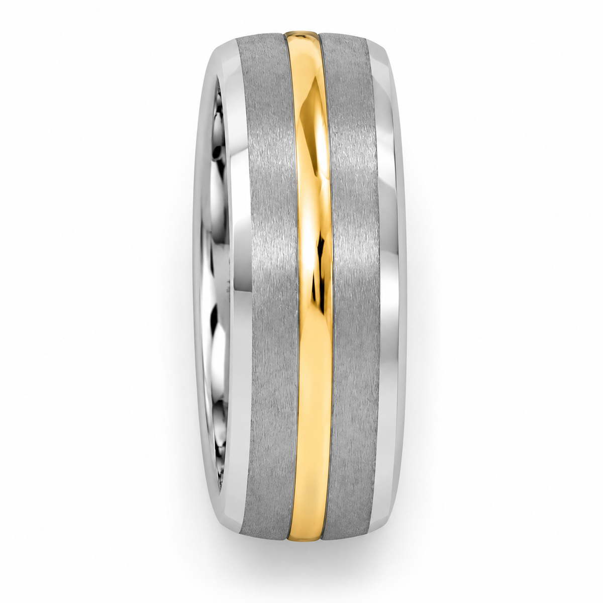Silver Brushed with Gold Inlay Tungsten 7mm Wedding Band — topdown alternate product view