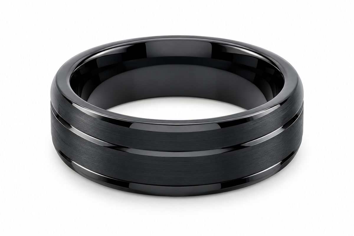 Tungsten Carbide 8mm Brushed Engagement Ring for Men — topdown studio product view