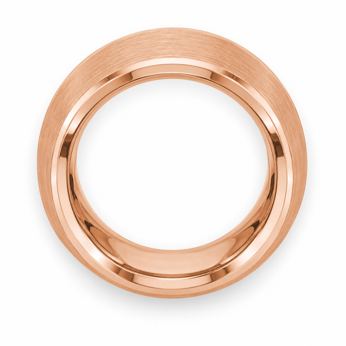 Rose Gold Brushed Finish Tungsten 8mm Wedding Band — topdown studio product view