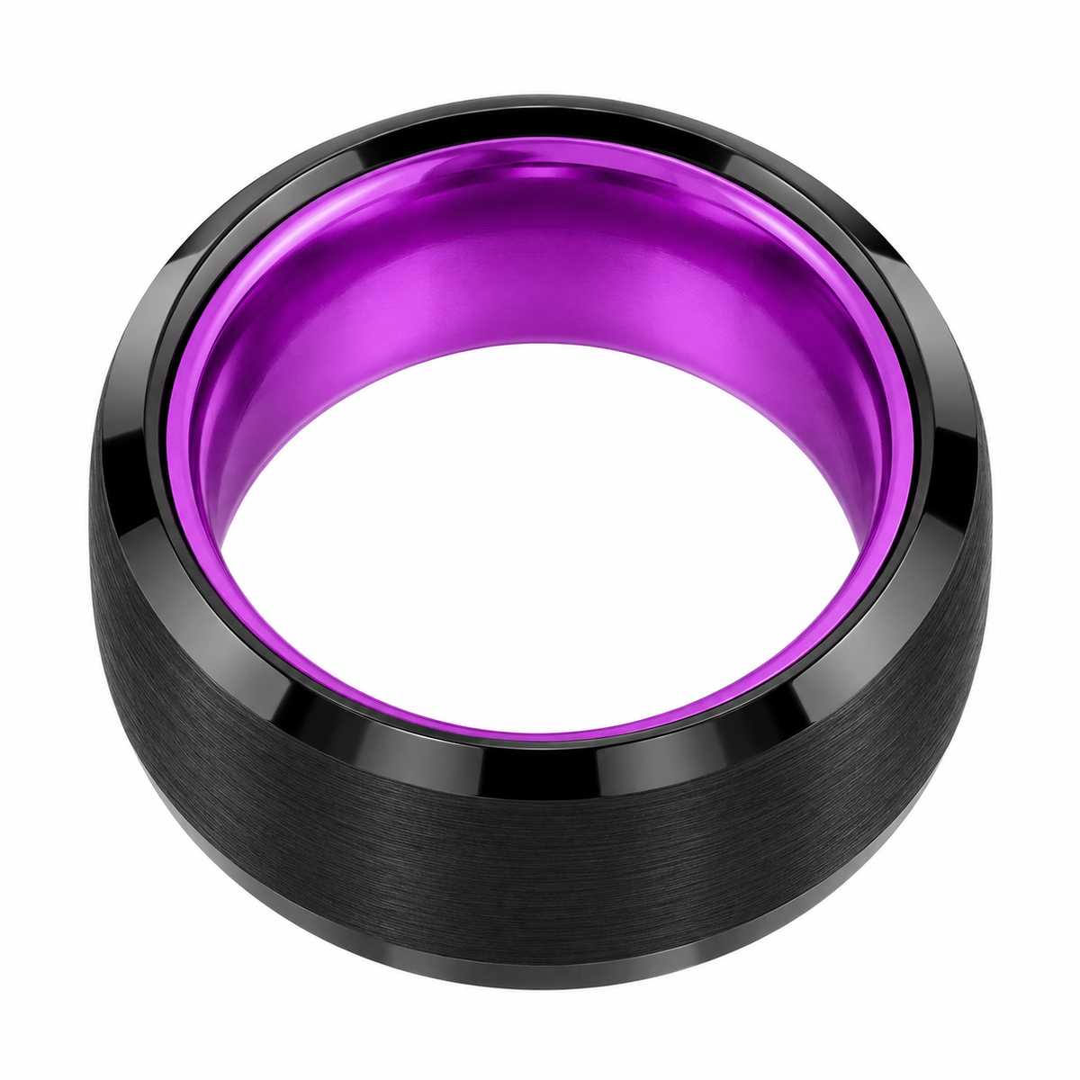 Black Brushed Finish with Purple Interior Tungsten 8mm Wedding Band — topdown alternate product view