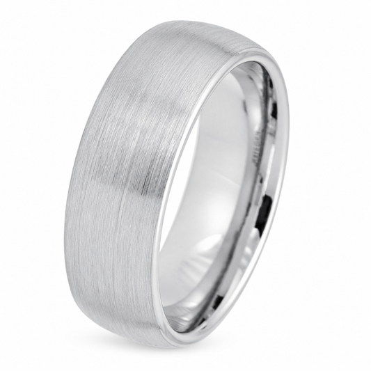 White Tungsten 8mm Brushed Wedding Band for Men