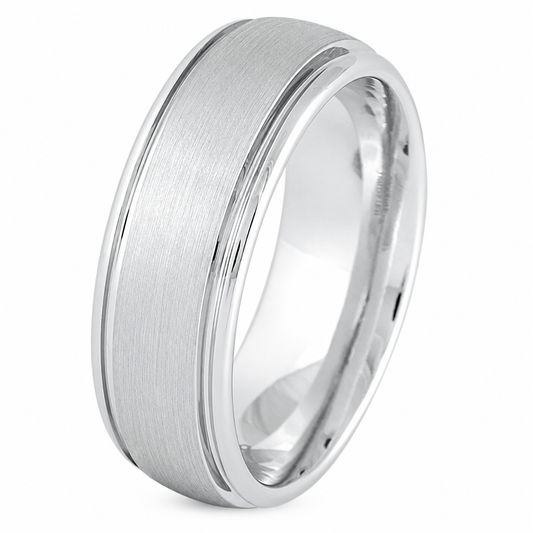 White Tungsten 8mm Satin Wedding Band for Men