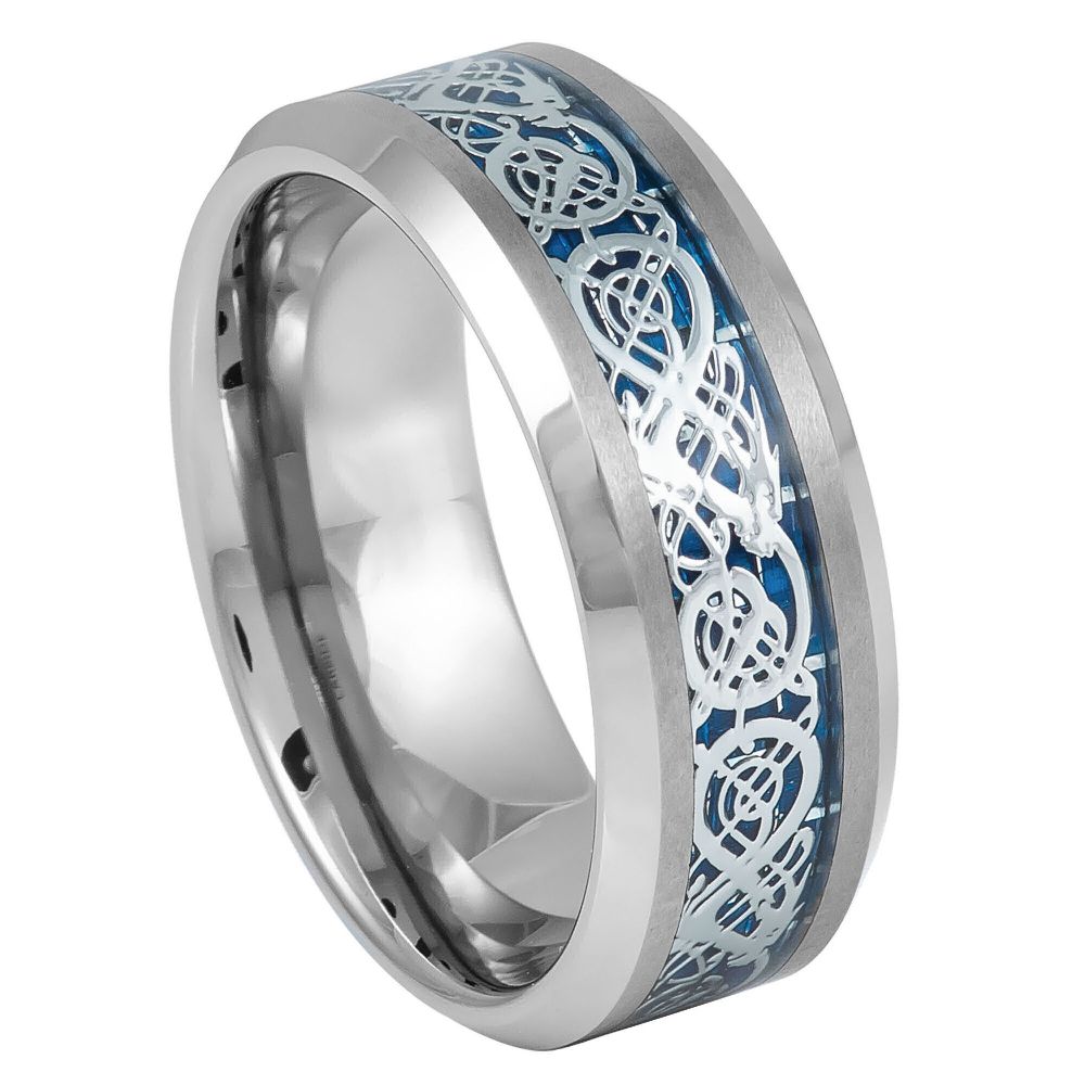 Damascus Steel 8mm Polished Wedding Band — Damascus steel 8mm wedding band