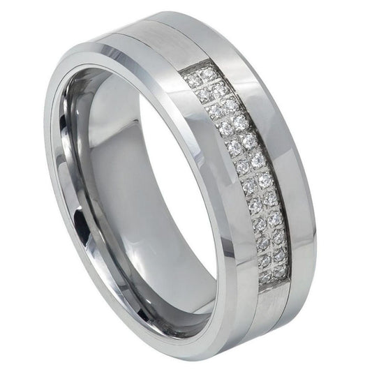 Tungsten Carbide 8mm Beveled Edge Wedding Band – hypoallergenic, scratch-resistant | Exclusive Jewelers USA