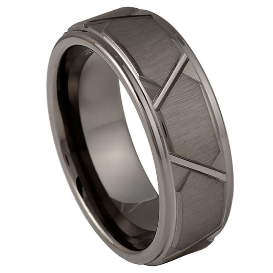 Tungsten Carbide 8mm Beveled Edge Wedding Band – hypoallergenic, scratch-resistant | Exclusive Jewelers USA
