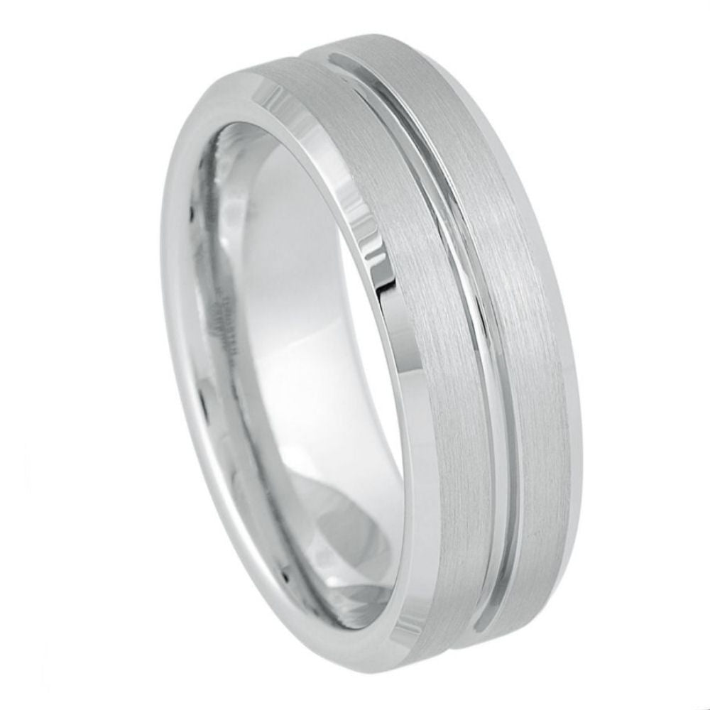 White Tungsten 8mm Brushed Engagement Ring – hypoallergenic, scratch-resistant | Exclusive Jewelers USA