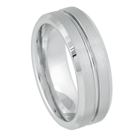 White Tungsten 8mm Brushed Engagement Ring – hypoallergenic, scratch-resistant | Exclusive Jewelers USA