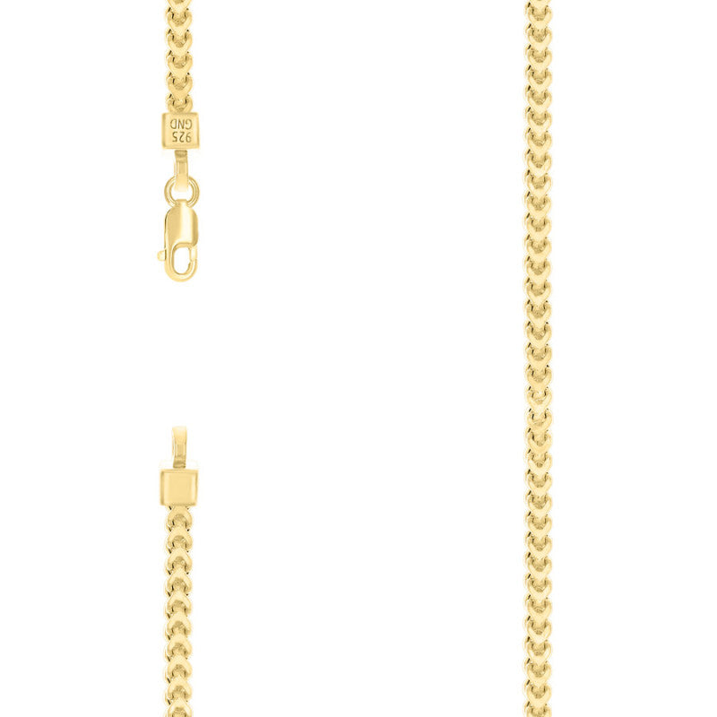 925 Silver Hollow Franco Chain Yellow 2.7mm