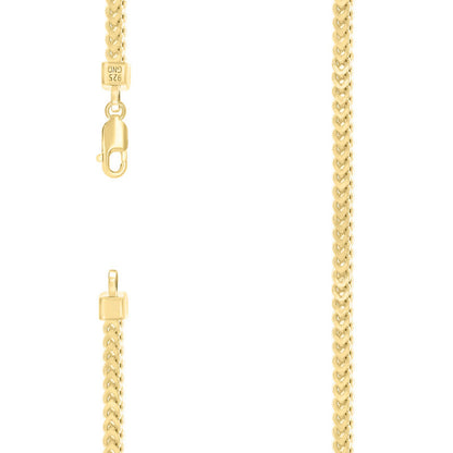 925 Silver Hollow Franco Chain Yellow 3.5mm