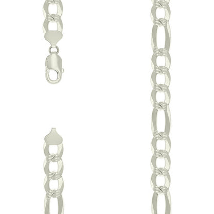 925 Silver Pave Super Flat Figaro Chain 11.5mm