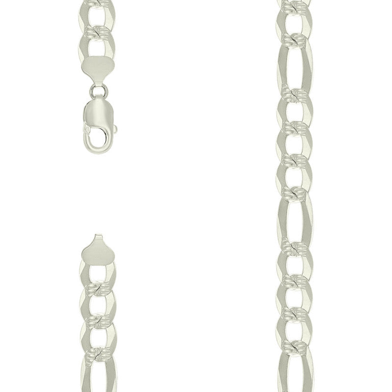 925 Silver Pave Super Flat Figaro Chain 11.5mm