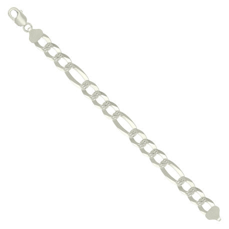 925 Silver Pave Super Flat Figaro Chain 11.5mm